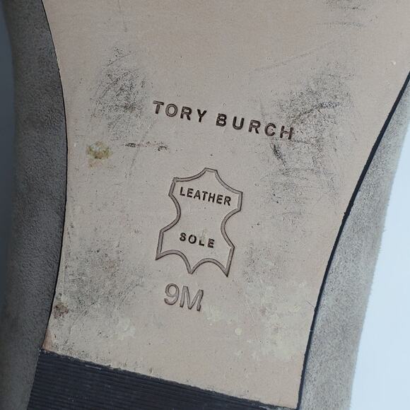 Tory Burch Eleanor Loafer Flat Shoes Suede Classic Taupe 88985 Logo Size US 9 - Picture 10 of 12